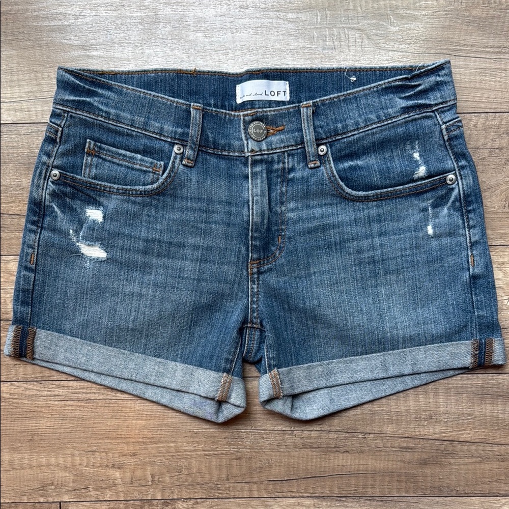 LOFT Blue Jean Shorts with Cuffed Hem